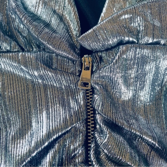 Nasty Gal Silver Metallic Stretchy Tight Ruched Taylor Swift New Years Mcbling - Picture 9 of 12